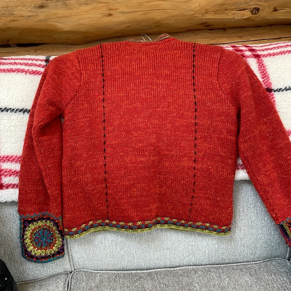 Handcrafted Red Wool Jacket with Multicolor Accents - Picture 5 of 12